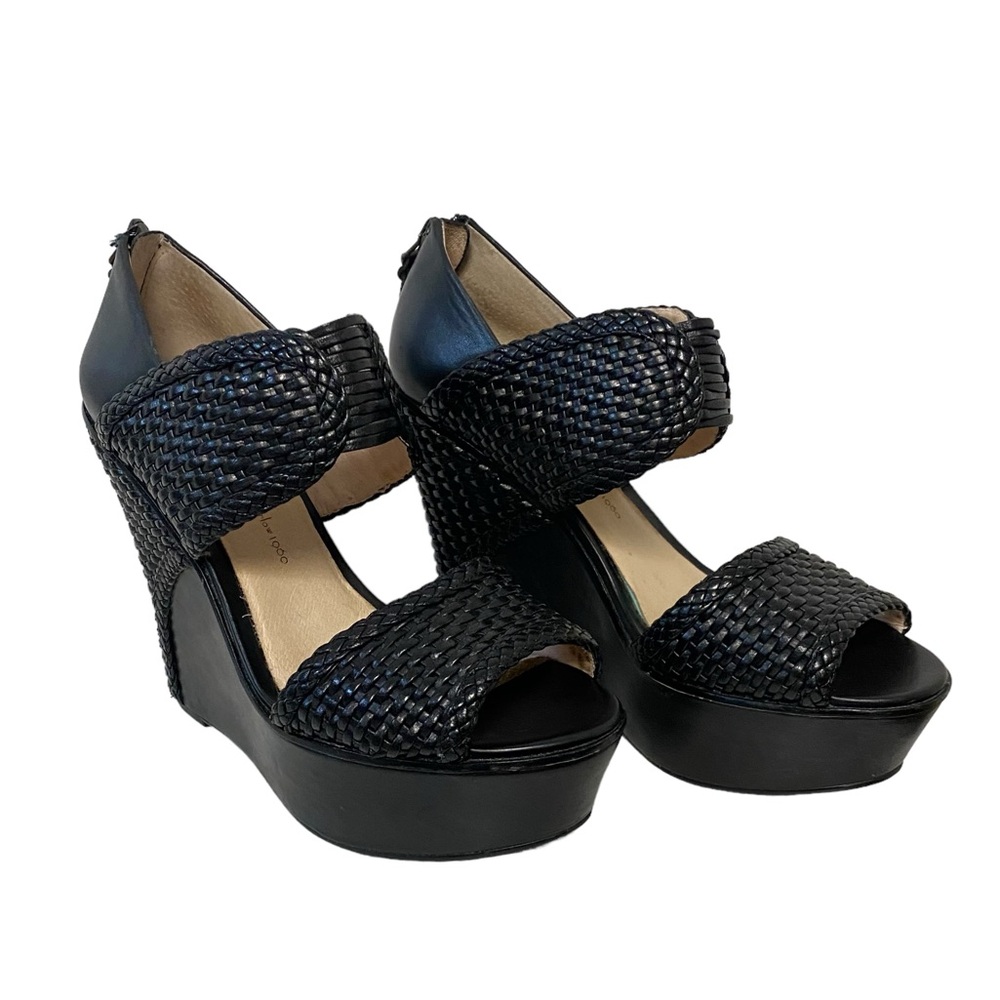 House of Harlow 1960‎ Eden Woven Detail Platform Holiday Chic Wedge Heels Black